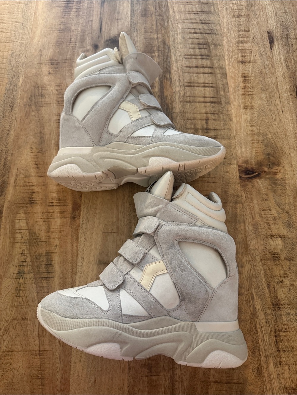 Isabel Marant Balskee White , Gray and Cream 50 MM High-Top Wedge Sneakers - Picture 3 of 12